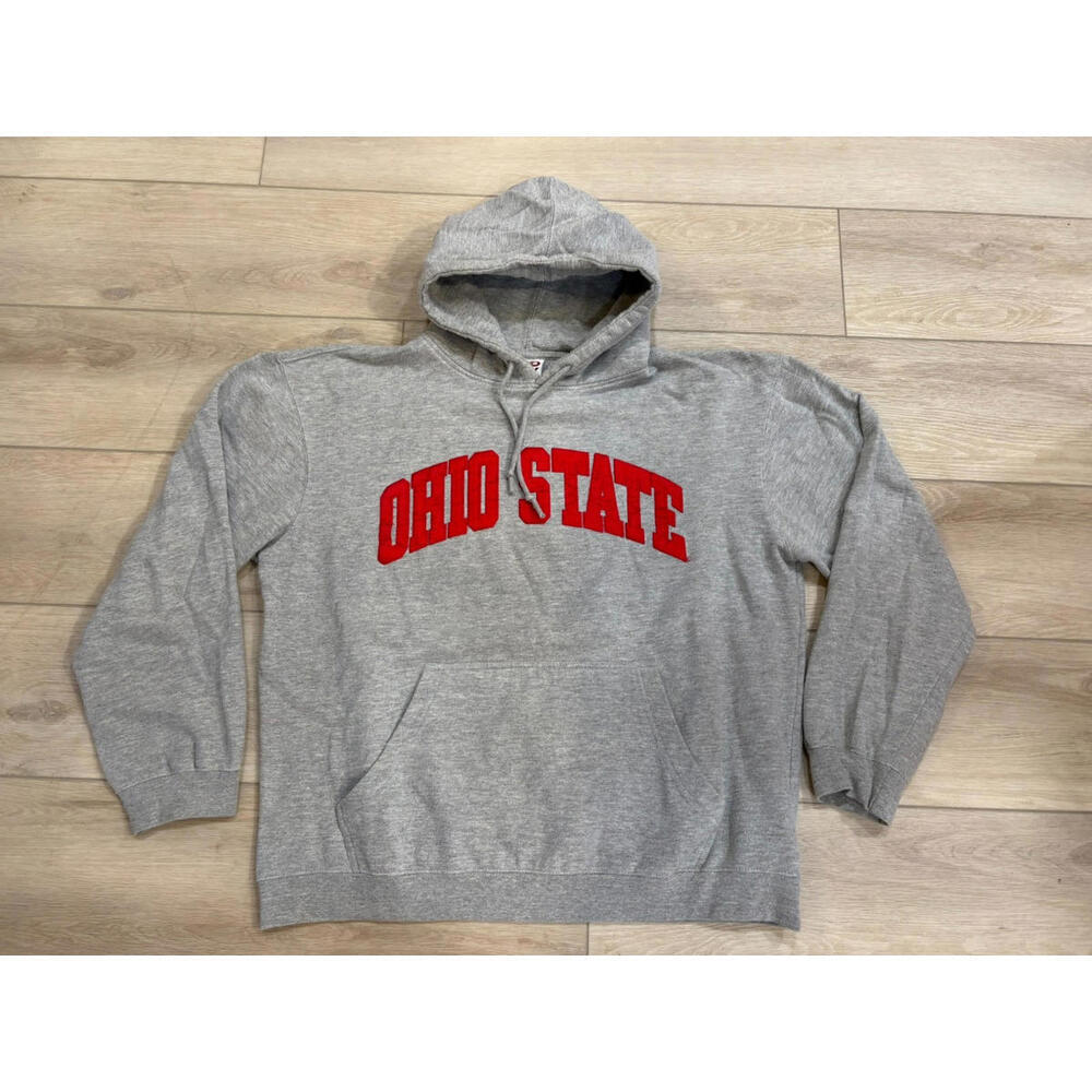 Ohio State Hoodie Sweatshirt Mens Large Red Oak Stitched Applique Gray Red